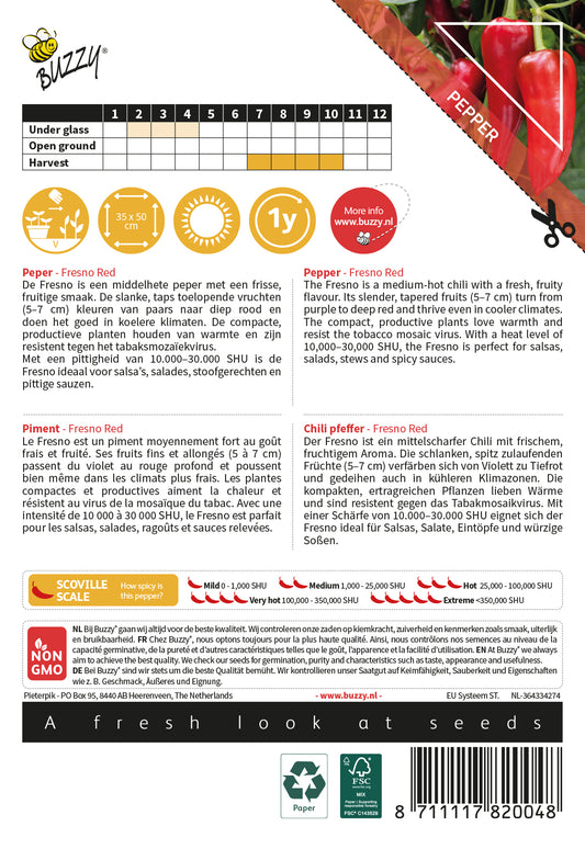 Fresno Red chili siemenpussi takapuoli – kylvöohjeet
