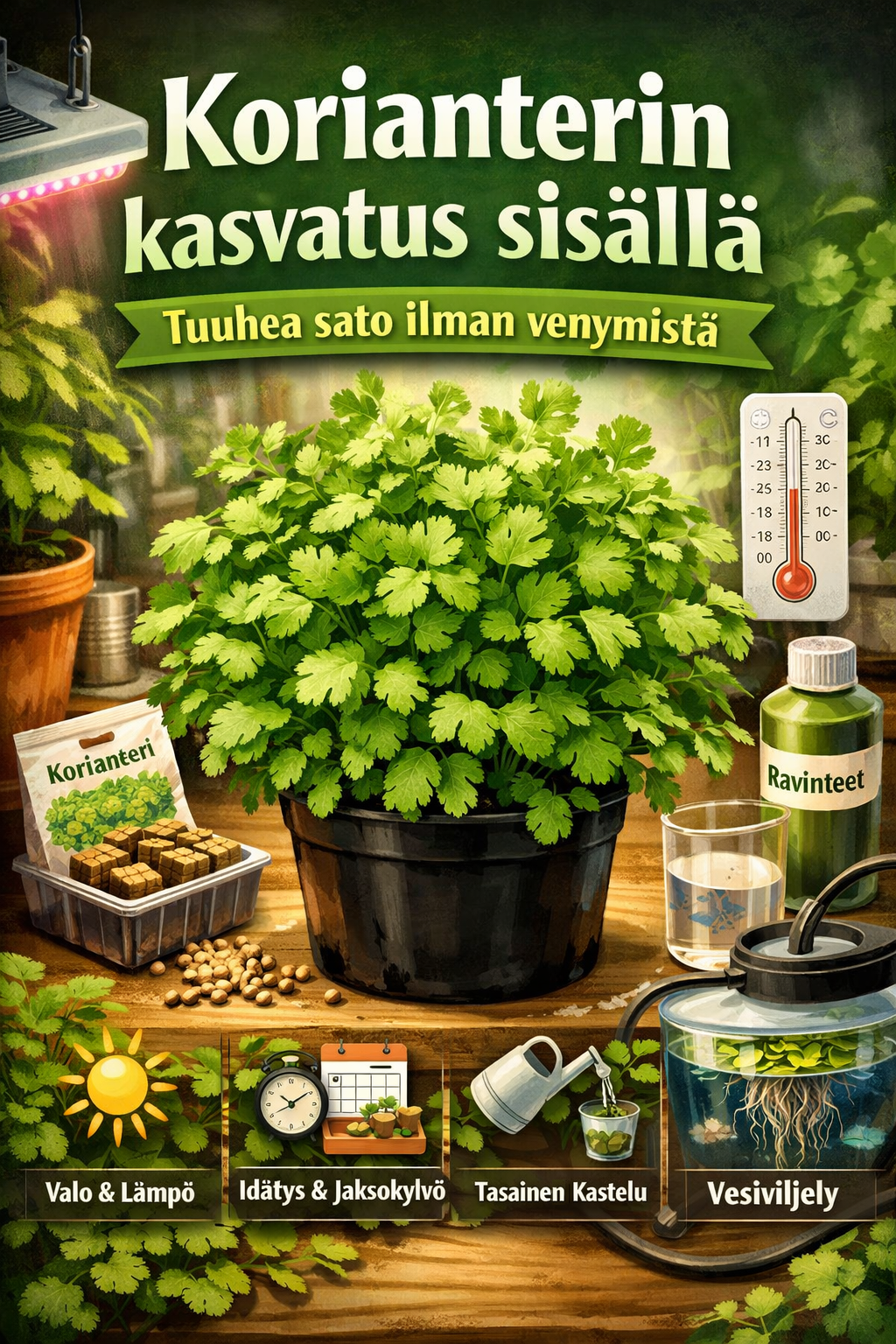 Korianterin kasvatus sisällä – täydellinen opas | Herbova Akatemia