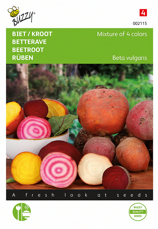 Front of the Buzzy® 4 Color Mix Beetroot (Beta vulgaris) seed packet.