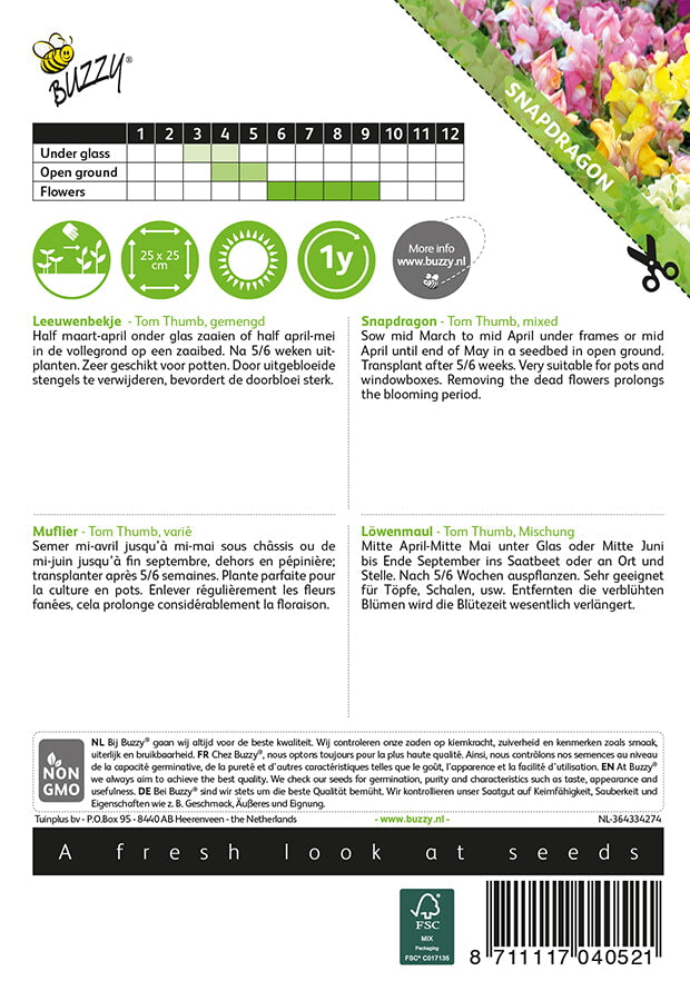 Leijonankita matala siemenpussi takaa kylvöohjeilla