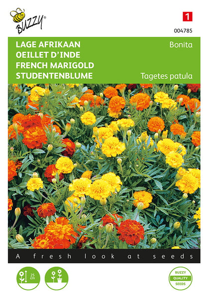 Tagetes ‘Bonita’ fröpåse framifrån – Buzzy®