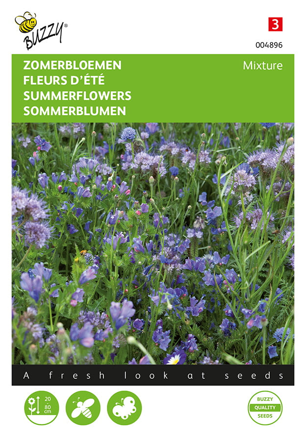 Sininen kesäkukkaseos siemenpussi edestä – Buzzy®