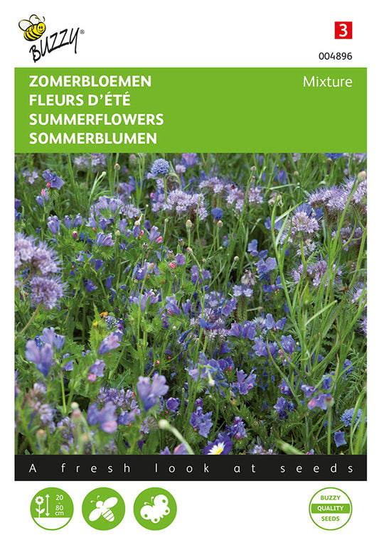 Blå sommarblommor fröpåse framifrån – Buzzy®