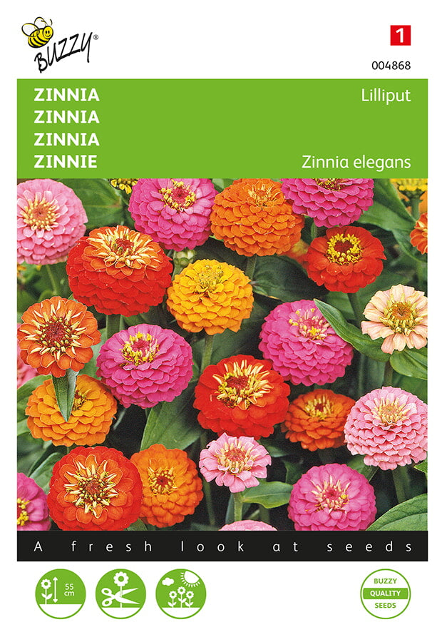 Zinnia ‘Lilliput’ sekoitus fröpåse framifrån – Buzzy®