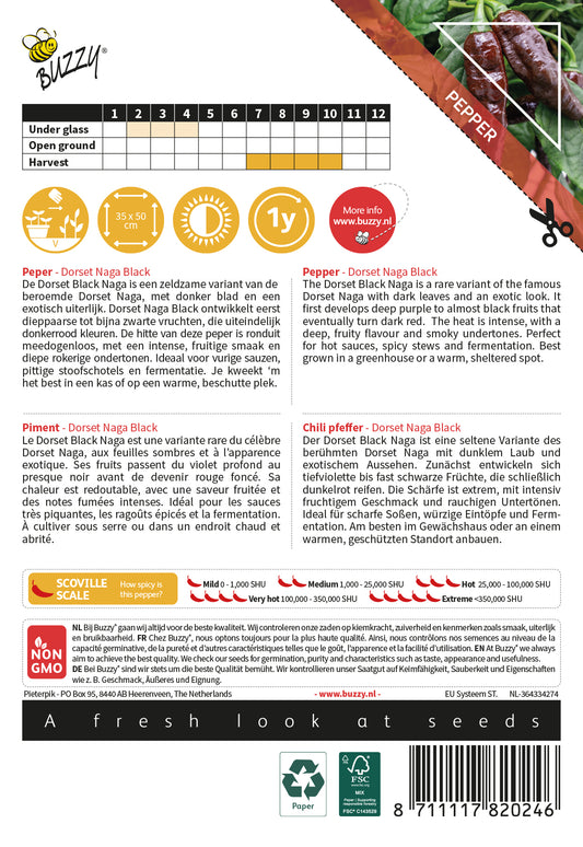 Dorset Naga Black chili siemenpussi takapuoli – kylvöohjeet