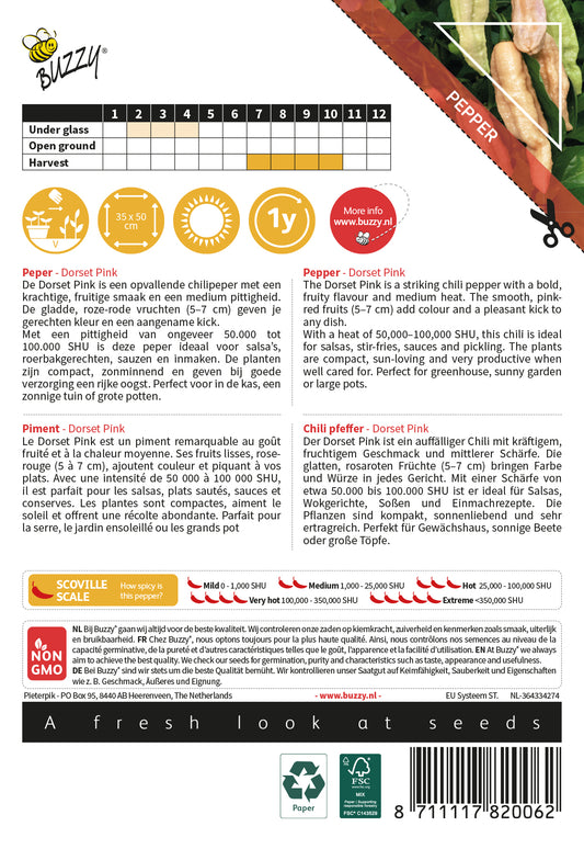 Dorset Pink chili siemenpussi takapuoli – kylvöohjeet