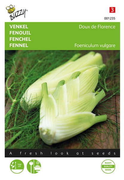 Fröpåse med Fenkoli (Foeniculum vulgare var. dulce). Buzzy®-varumärke, grön och valkoinen framsida.