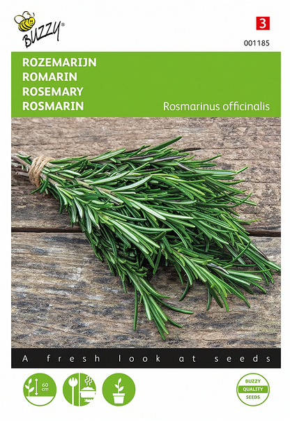 Front of the Buzzy® Rosemary (Rosmarinus officinalis) seed packet.