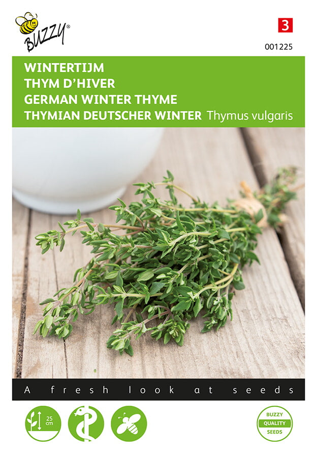 Fröpåse med Timjami (Thymus vulgaris) -ört. Buzzy®-varumärken framsida